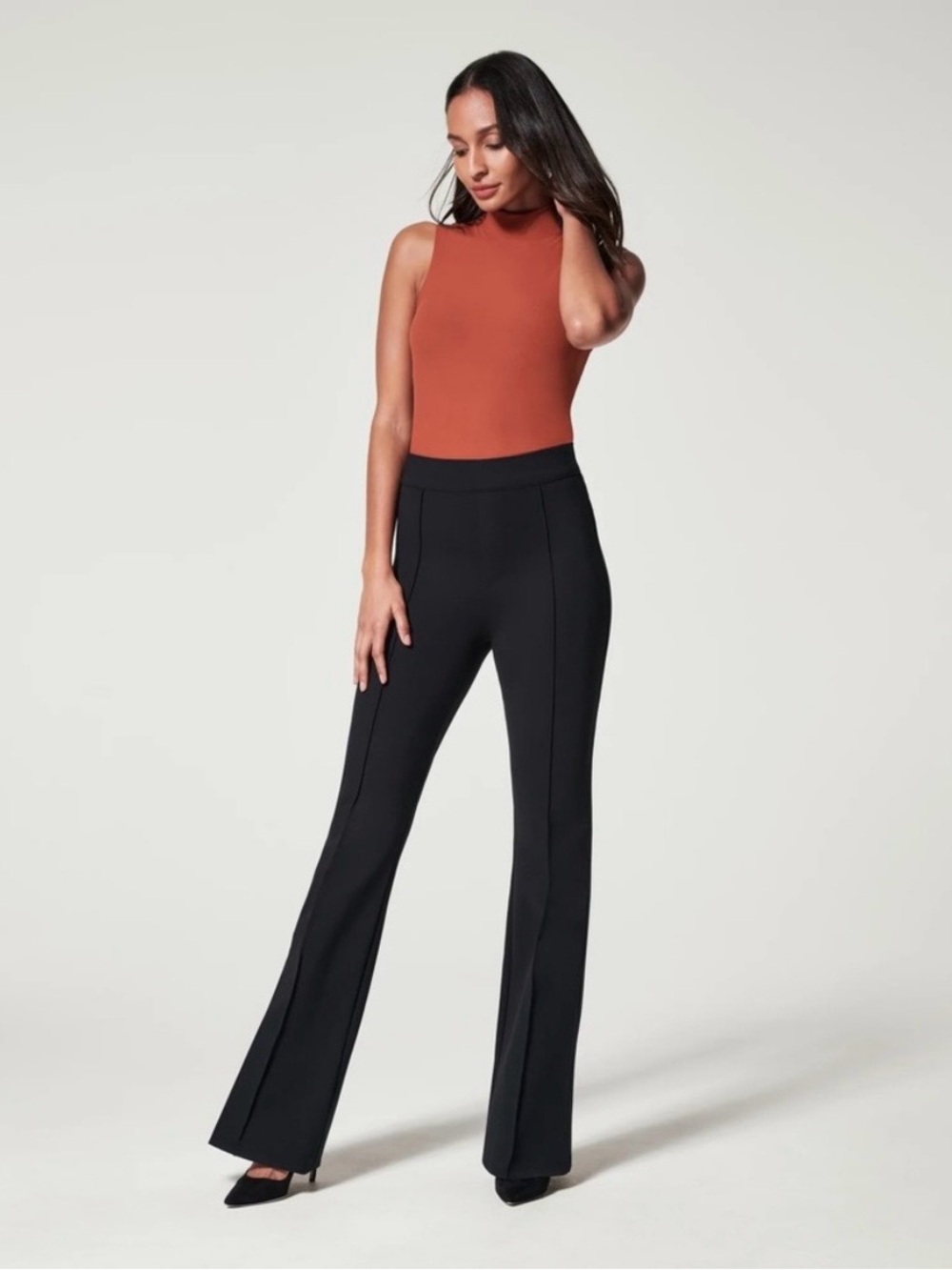 Spanx Dress Pants Black Ponte Flare Pull On Stretch Shaping Office Small 20252R